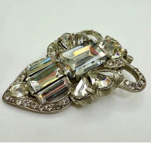 1940s Eisenberg Original Pot Metal Rhinestone Large Art Deco Dress Fur Clip - Picture 5 of 10